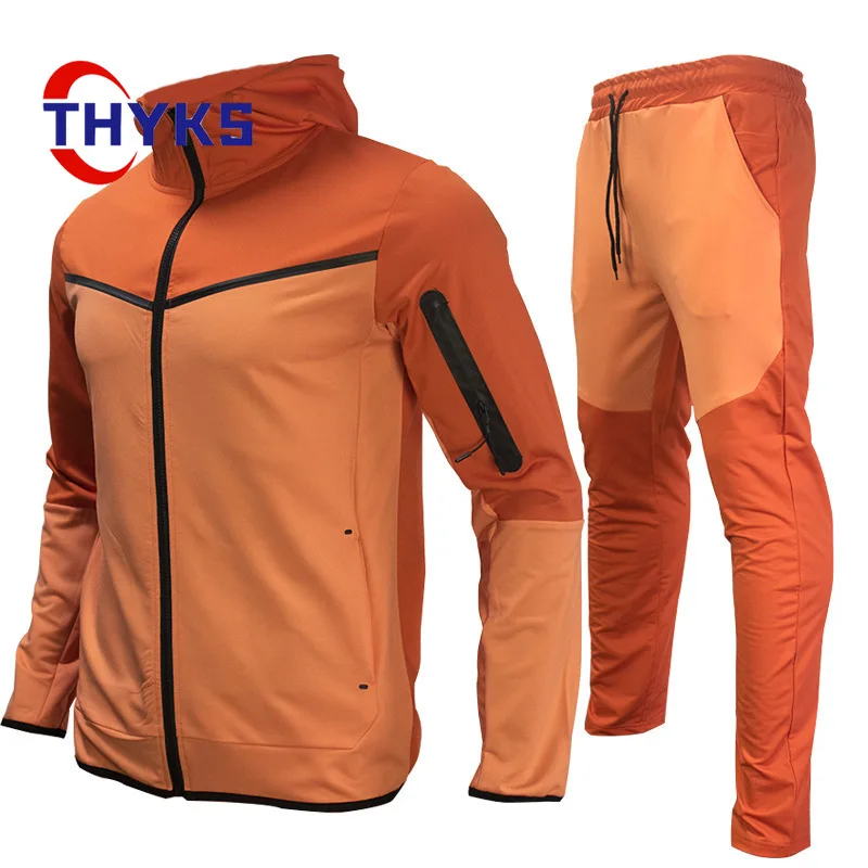 Conjunto de senderismo con contraste de Color para Hombre, traje cómodo de ocio, montañismo al aire libre, pantalones de cintura elástica, Top con capucha