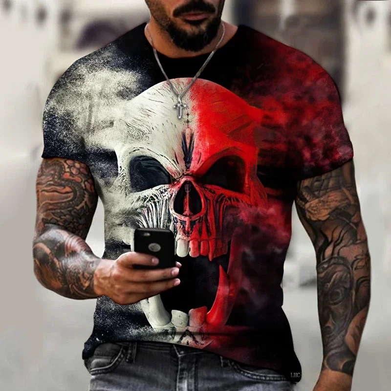 

Horror Skull 3D Printed Plus-size Men's and Women's T-shirts Summer Street Fashion Sports Quick Drying Breathable Short Sleeves