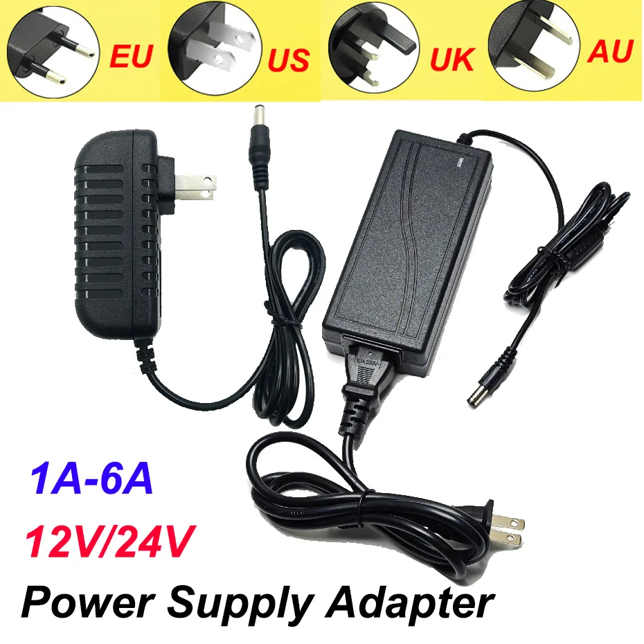 DC12V 24V 1A-10A Transformer AC110-240V Universal Switch Power Supply Adapter with EU US AU UK Plugs for LED Strip Converter