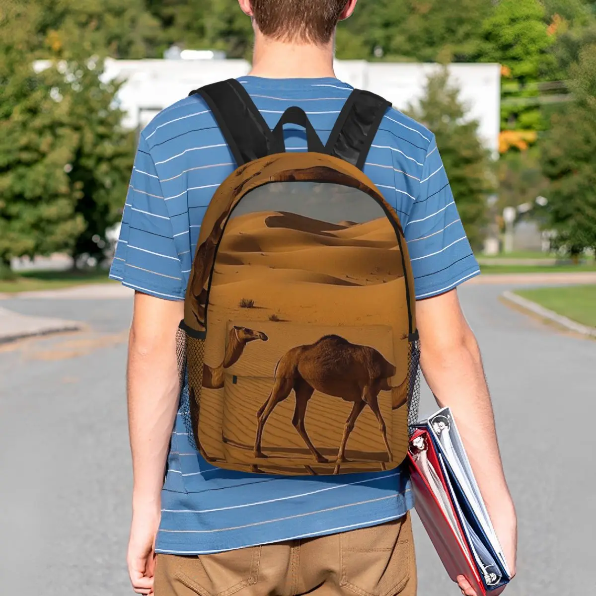 Camel Sahara Print Realistic Backpack Student BookBag Kids School Bag Laptop Shoulder Bags for Men Women