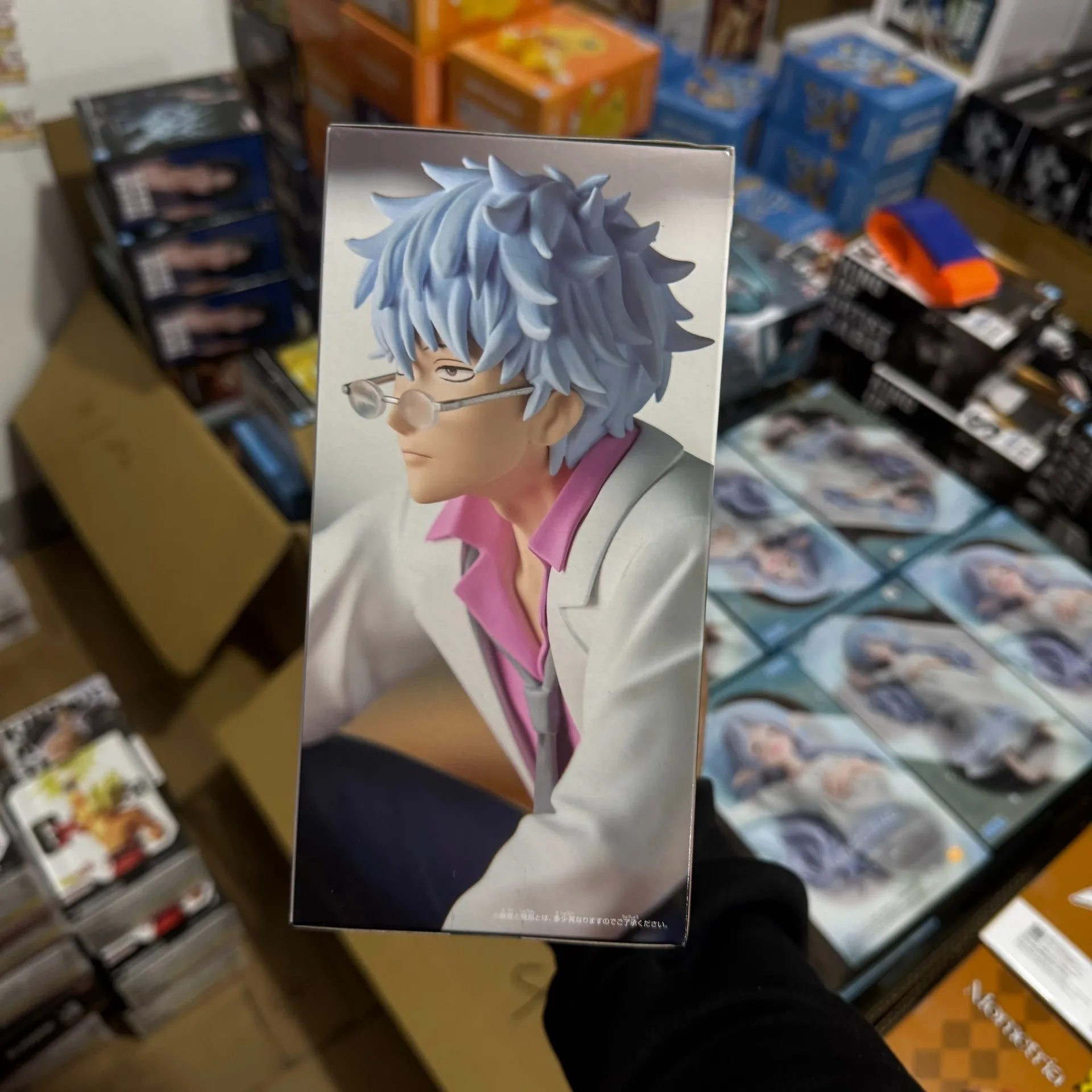 Original banpresto 3o ano z grupo ginpachi professor mesa figura sakata gintoki figura anime gintama modelo brinquedo