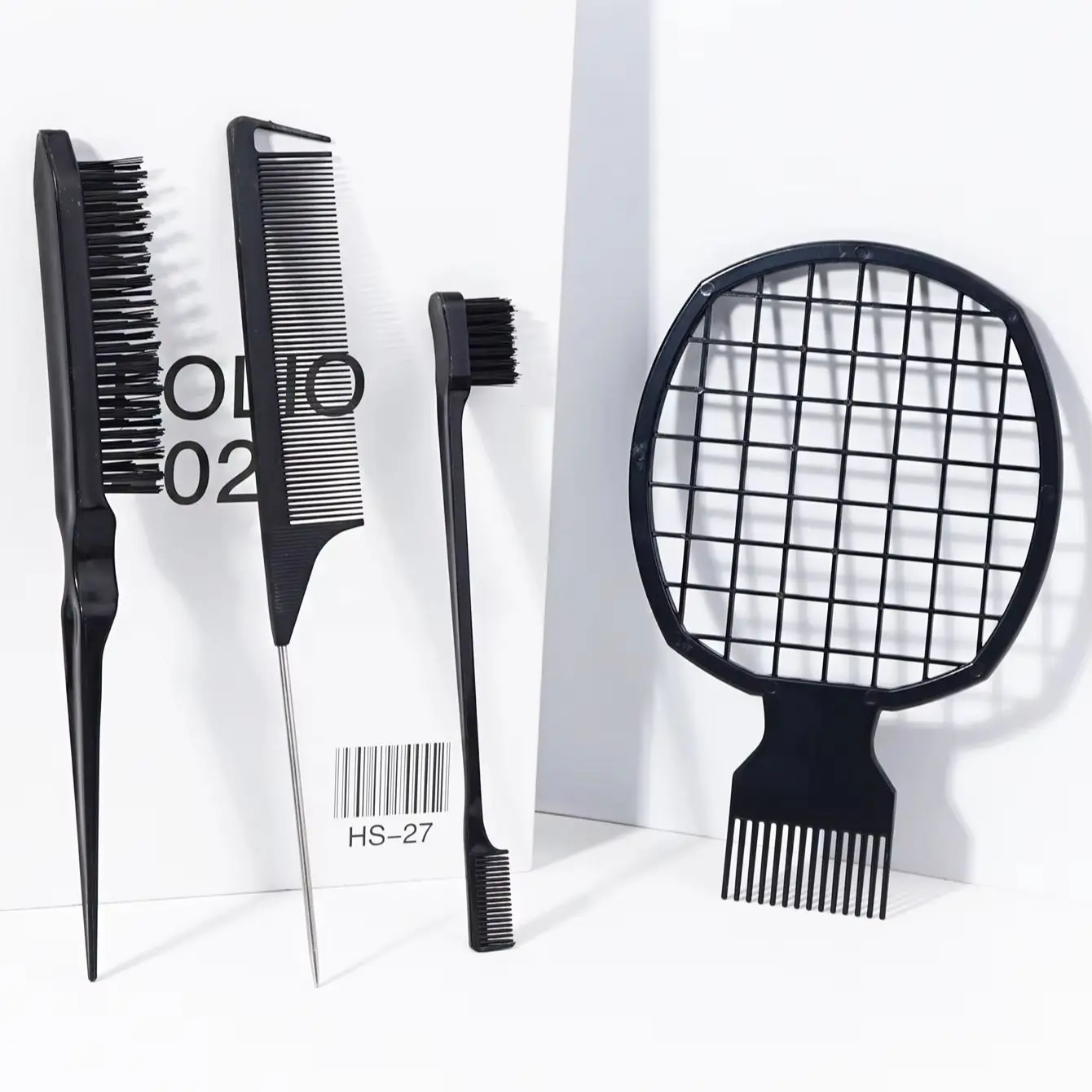 

4-piece hairstyle tool set, nylon brush, mouse tail comb, edge brush, and African hair comb Special for real hair wigs