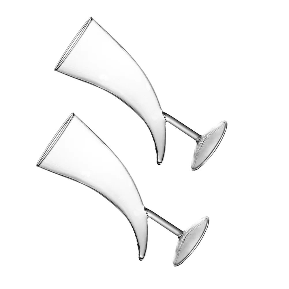 

2Pcs Creative Glass Horn Wine Goblet Transparent Color Elegant Cocktail Glasses for Home Office Restaurant