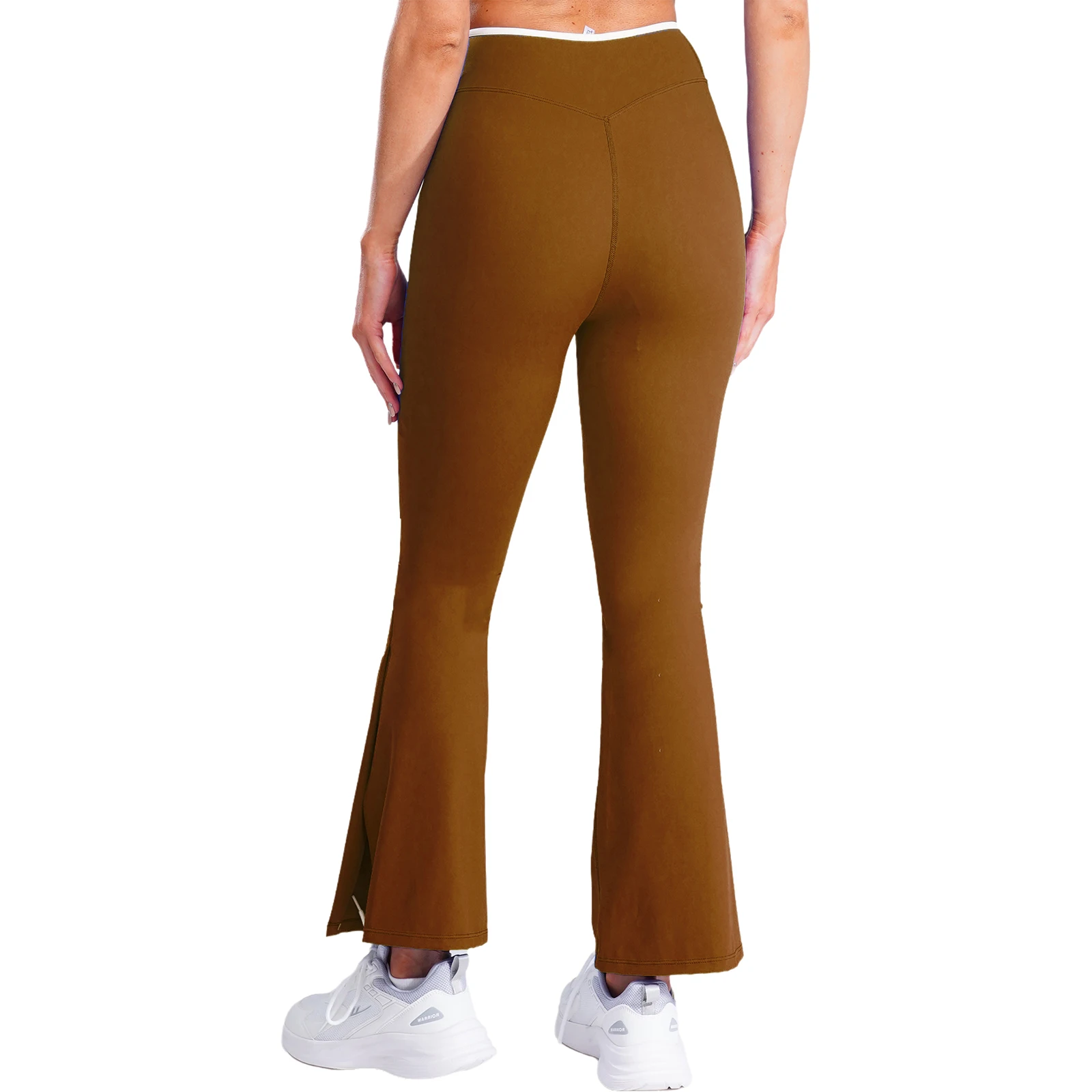 Women Stretchy Yoga Workout Flared Pants V-Front Elastic Waistband Sides Split Bell-Bottom Leggings for Workout Fitness Sports