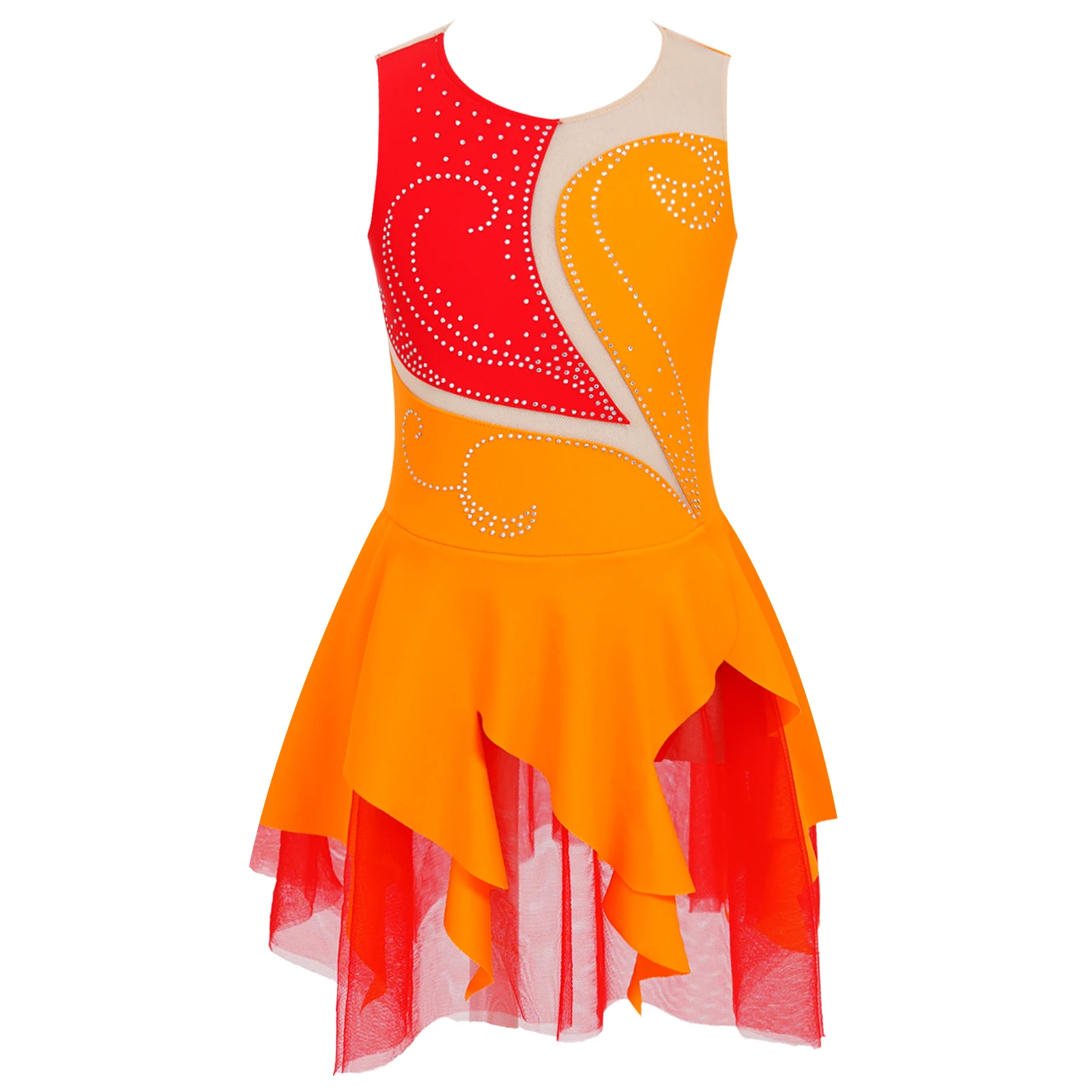 Fashion Kids Girls Sparkling Rhinestone Figure Skating Dance Dress Sleeveless Ballet Leotards Costumes Dress Ballerina Dancewear