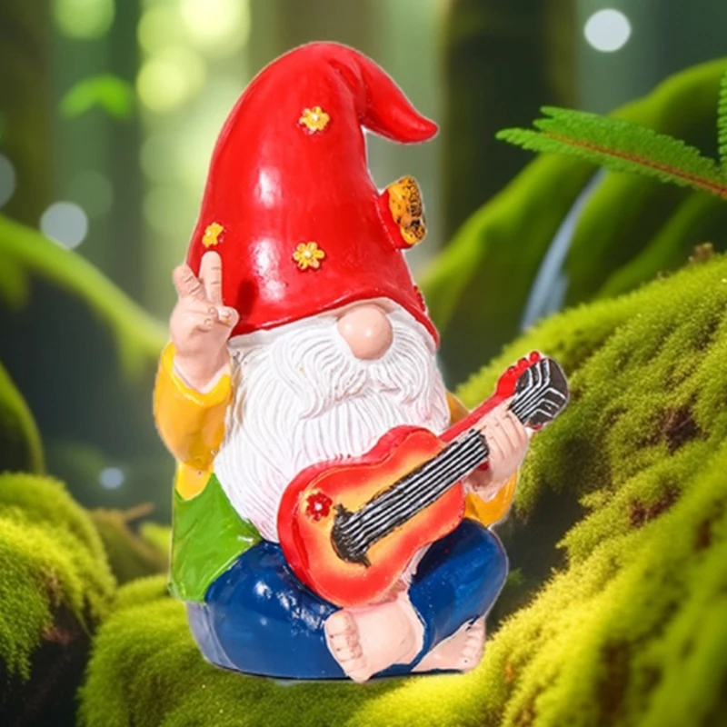 Whimsical Guitar Playing Gnome Statue Colorful Resin Garden Dwarf Outdoor Decor Yard Balcony Porch New Years Gift Idea