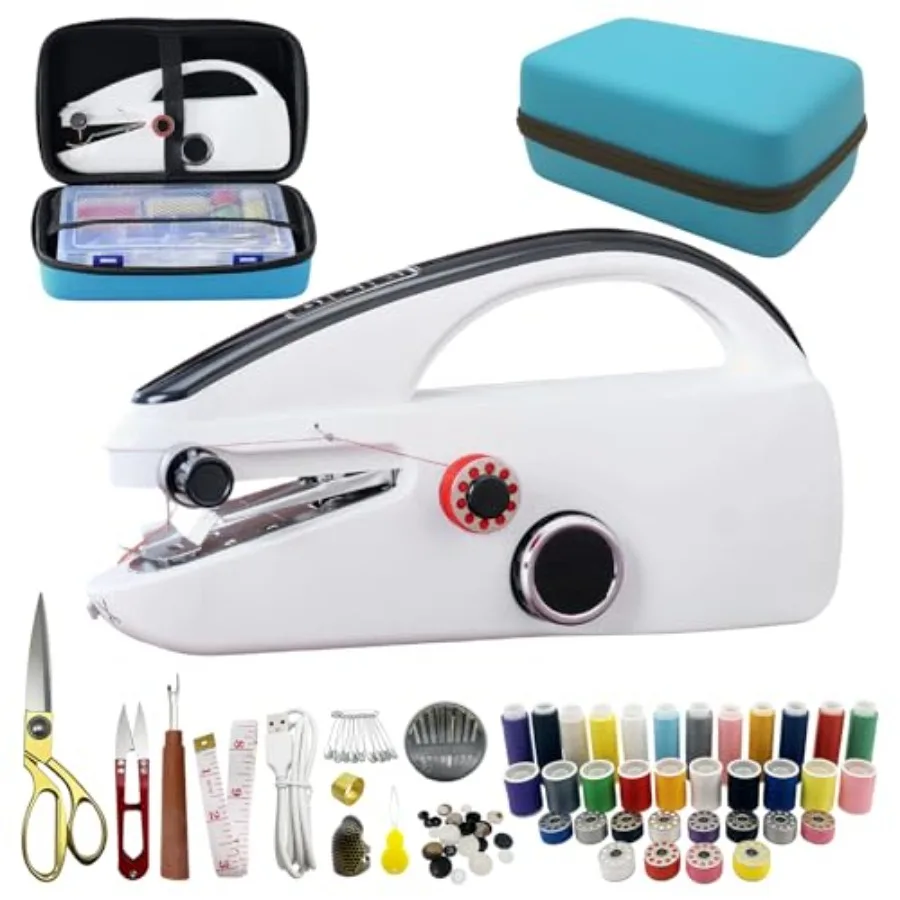

Handheld Sewing Machine Heavy Duty, with Blue Leather Storage Case and 110-Piece Sewing Kit, Mini Portable, Ideal for Adults an
