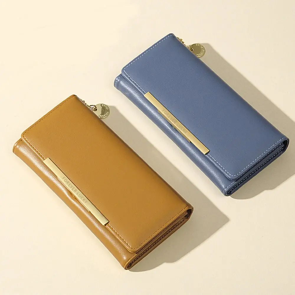 Embreagem portátil de couro PU para mulheres, bolsa longa monocromática, carteira com zíper, grande capacidade, moda feminina