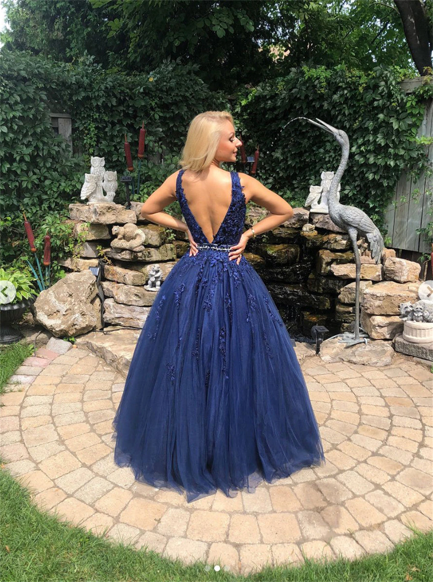 Aileen Graduation Dress Party Evening elegante Luxury Celebrity Navy Blue Mesh Dresses for Prom Dress Women V Collar Line A 2024