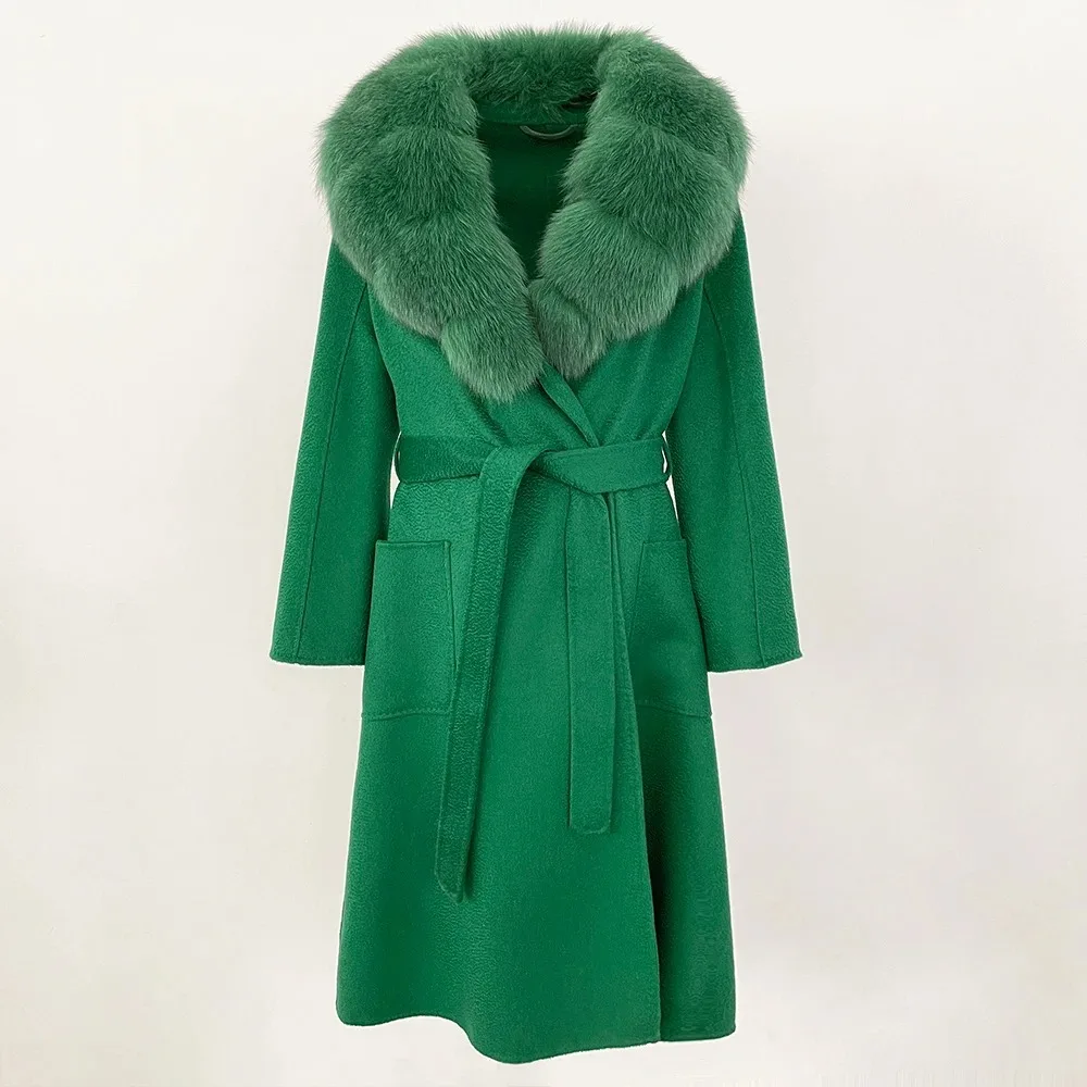 天然リアルフォックスファーカラージャケット 冬用ウール ロングファー レディース 女性用 暖かいアウターウェア 2025 カジュアル服 女性用