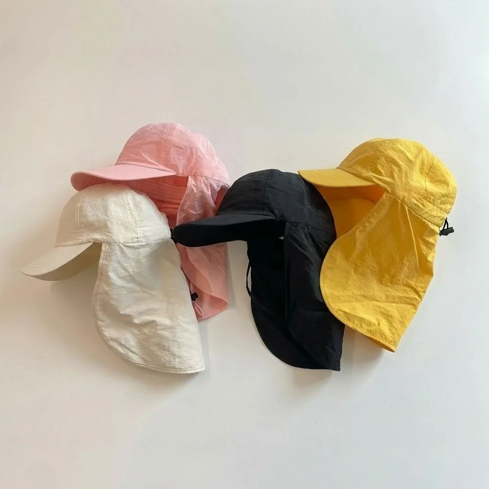 

Quick Drying Summer Sun Hat Solid Color with Shawl Beach Hat Adjustable Neck Protection Cover Baseball Cap for 2 to 7 Y