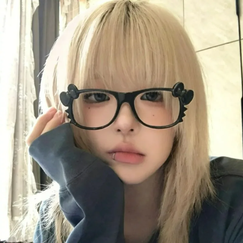 Cute Round Frame Bowknot Eyeglass Pink Leopard Print Eyewear Cartoon Large Round Frame Eyeglasses Without Lenses Glasses Frame
