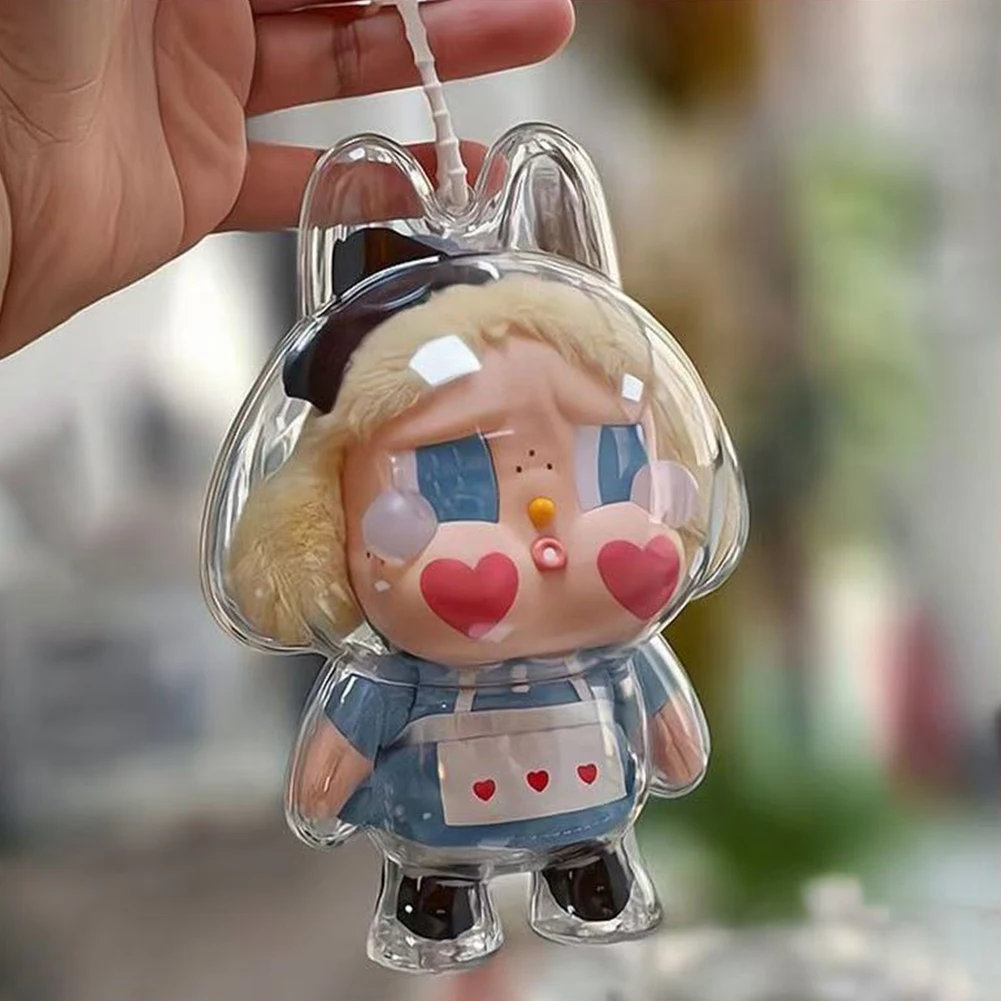 Capa protetora transparente caso de poeira para crybaby série caixa cega vinil pelúcia rosto caso protetor boneca caixa armazenamento brinquedo dos desenhos animados