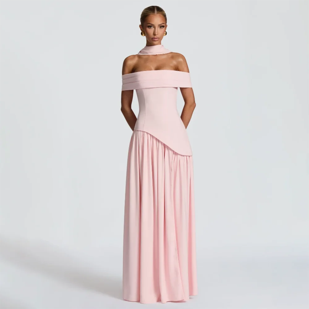 

Pink Evening Dress Off The Shoulder Slits Women's Evening Gown 2025 A Line Floor Length Modern Party Gowns with Scarf Customized