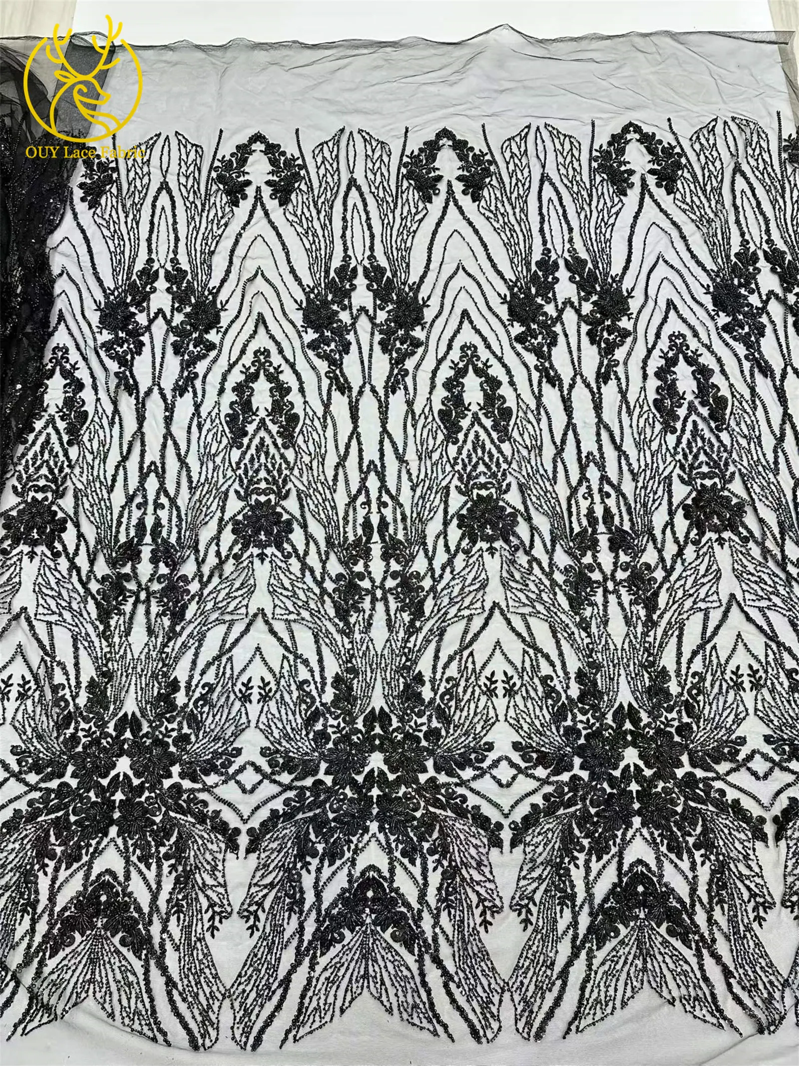 Hochwertiger roter afrikanischer handgefertigter bestickter Perlen-Spitzenstoff 2026 Nigerianische Pailletten-Spitze für Damen Hochzeit Nähen 5 Yards – Detail 21
