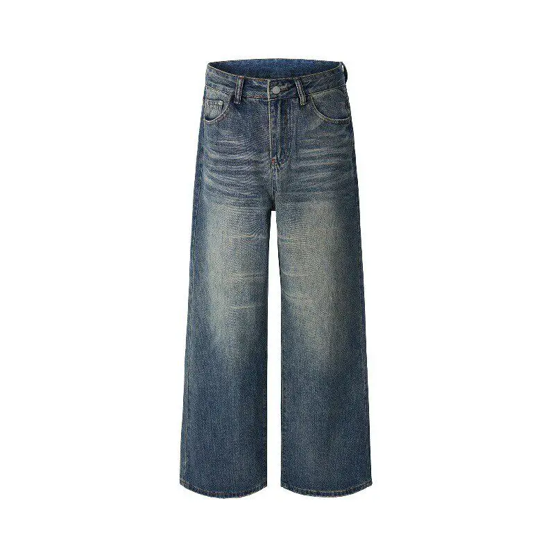 

Retro American Washed Jeans Straight Leg Wide Leg Pants Vintage Feel Casual Comfortable Non Deformable mid Waist