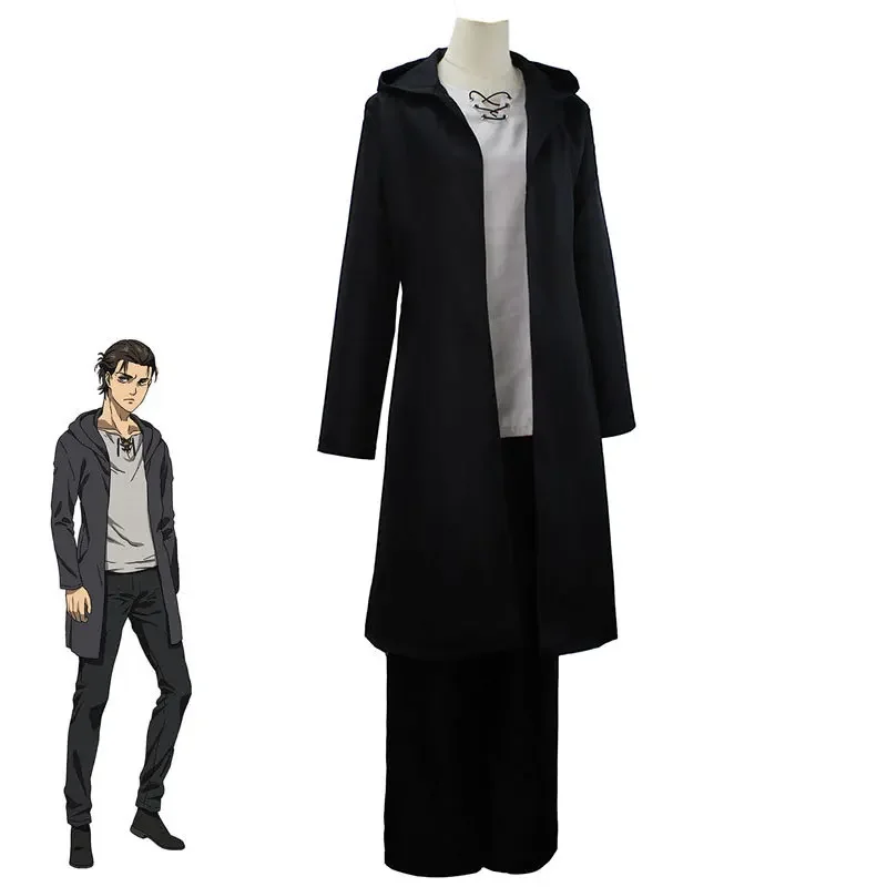 타이탄에 대한 애니메이션 공격 마지막 시즌 Eren Jaeger 코스프레 의상 가발 s 풀 세트 후드 자켓 티셔츠 바지 남자 할로윈