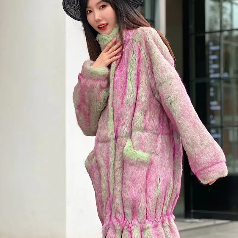 2022New Women Real Rabbit Fur Coats With Natural Whole Skin Genuine Rabbit Fur Long Jackets Overcoat Luxury