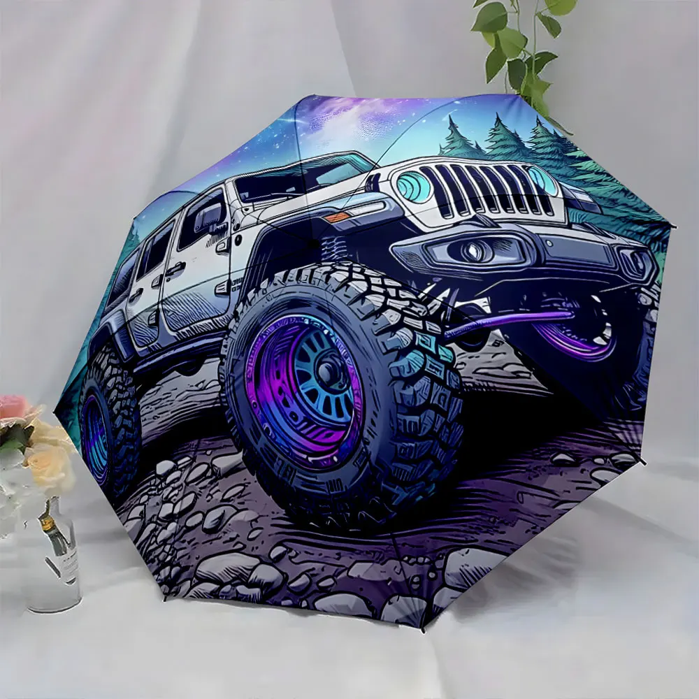 1PC Jeep Adventure Umbrella with Night Sky Design Print 8 Iron Ribs Folding Umbrella Auto-Open Fashion Sunshade