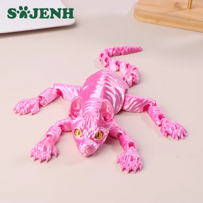 3D Printed Sphynx Cat Animals Toy Realistic Hairless Figurine Realistic Articulated Cat Fidget Toys for Cat Lovers Collector