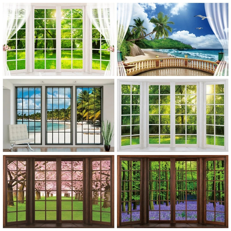 Yeele ฤดูใบไม้ผลิทิวทัศน์หน้าต่างการถ่ายภาพฉากหลังฤดูร้อนชายหาดชายทะเลป่าพื้นหลังถ่ายภาพ Room ตกแต่งภาพสตูดิโอ