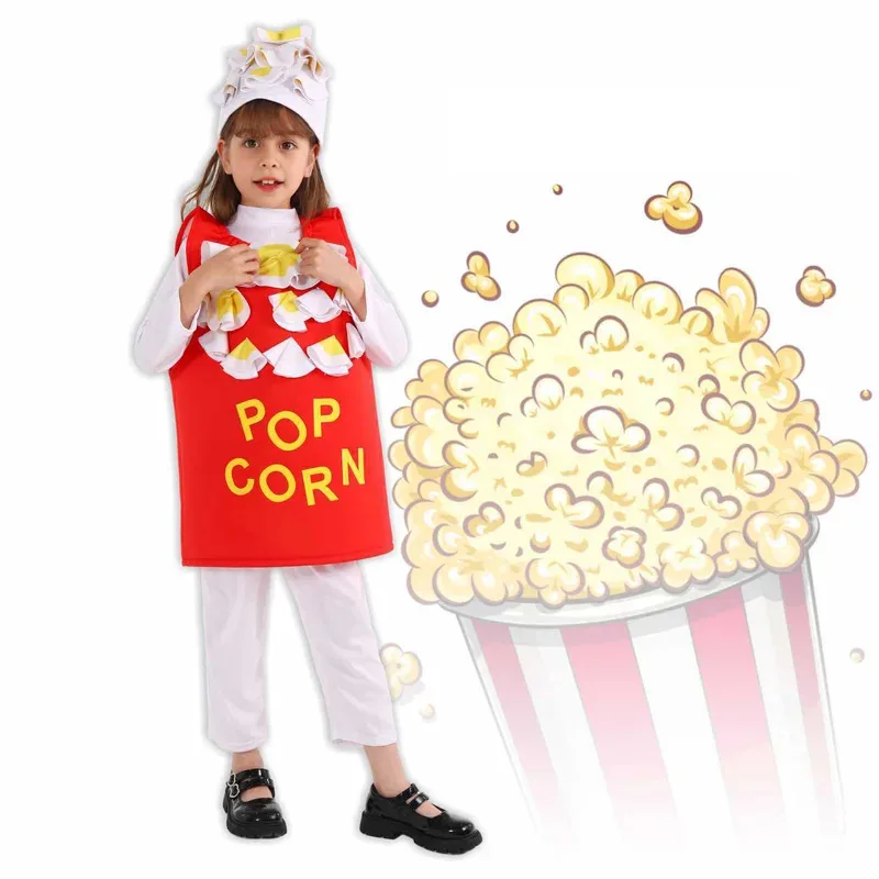 

asdh8@Cartoon Food Stage Performance Costume Funny Cute Popcorn Cosplay Fantasy Girls Boy Clothing Disguise Teen 6 to 14 YearsCO