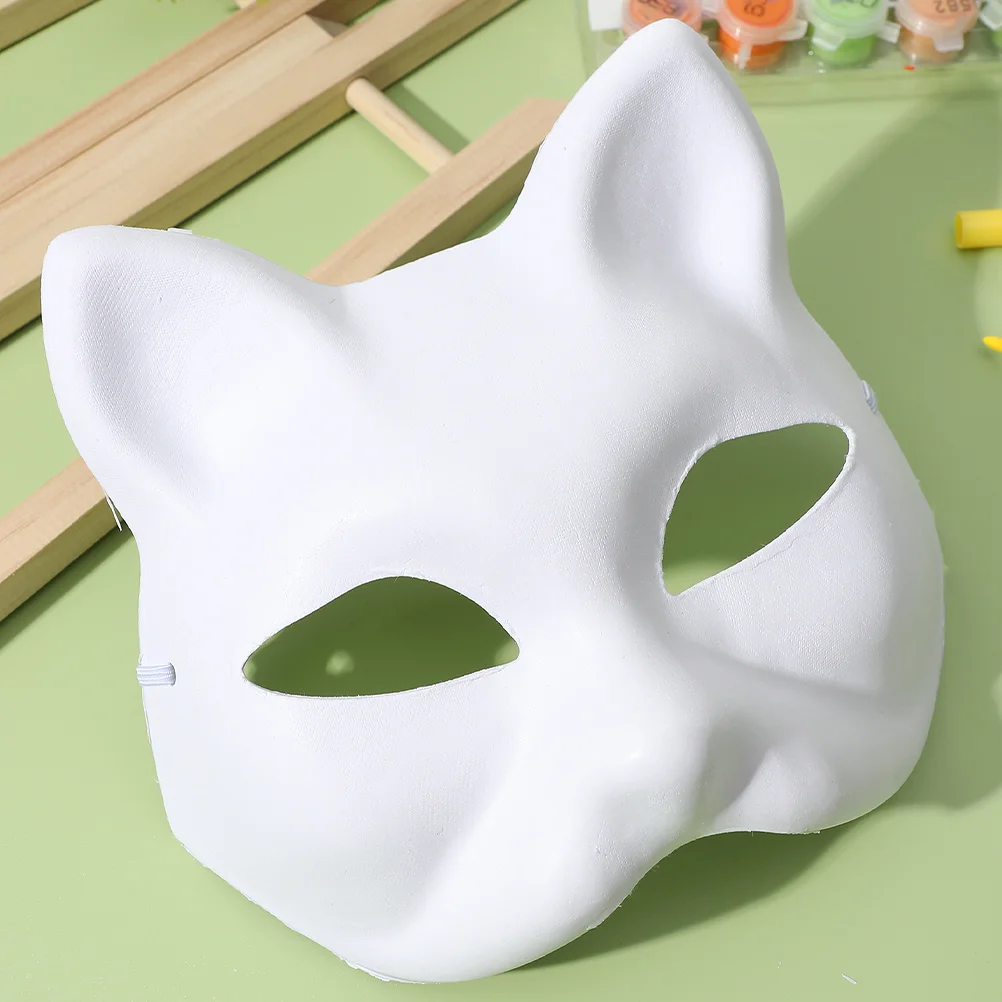 Kitsune Mask Blank Hand Drawn Halloween Prop Unpainted Masquerade Masks Men Women Cat White Paper