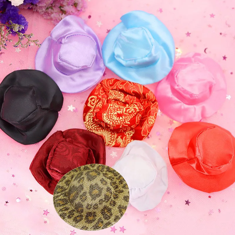 1pcs Doll Hats Fashion Toy Hats Doll Accessories Creative Mini Solid Colour Cloth Play House Versatile Headwear Gold Leopard Hat