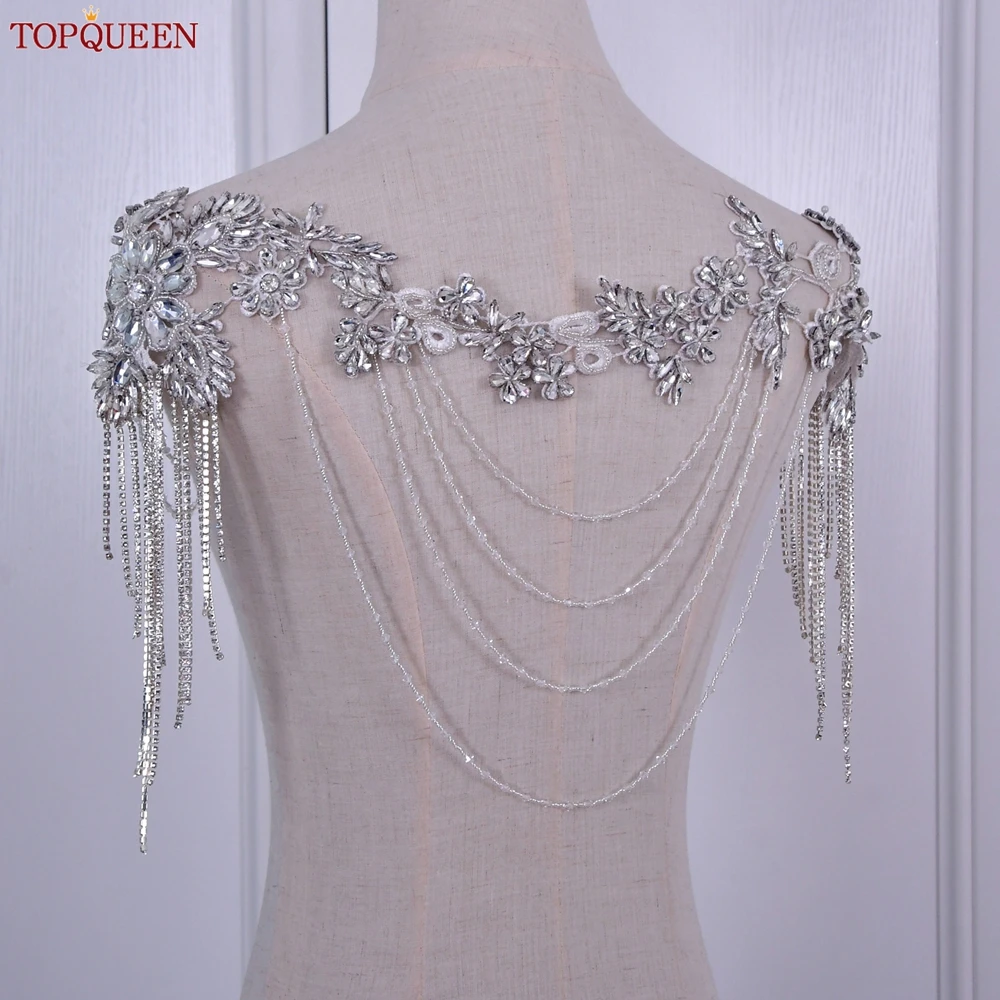 TOPQUEEN Wedding Dress Shoulder Chain Handmade Beaded Banquet Shawl Jewelry Bohemian Style Bridal Necklace Accessories SG23A