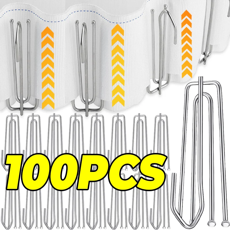100/10x Curtain Pleat Hooks Stainless Steel Hooks with 4 Prongs Household Rust-Resistant Pins Pins for Making Pleated Curtains
