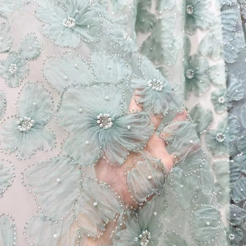 

Heavy-Duty 3D Beaded Embroidery Fabric for Cheongsam Lace Wedding Dress Stage Performance Costumes DIY Sewing Cloth