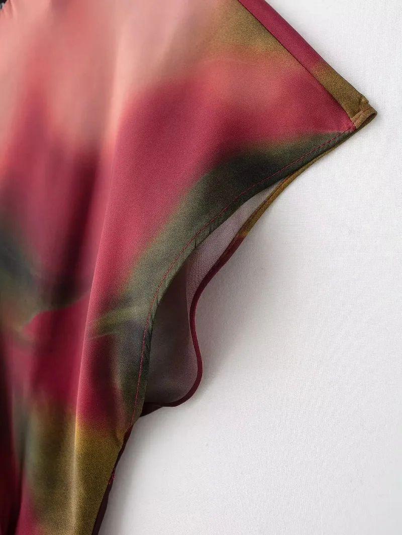 Wiosenna Nowa Damska Sukienka Midi z Okrągłym Dekoltem, Podkreślająca Talia, z Jedwabnej Satyny o Teksturowanej Wzorzystej Tkaninie, Codzienna Luźna Uniwersalna Spódnica