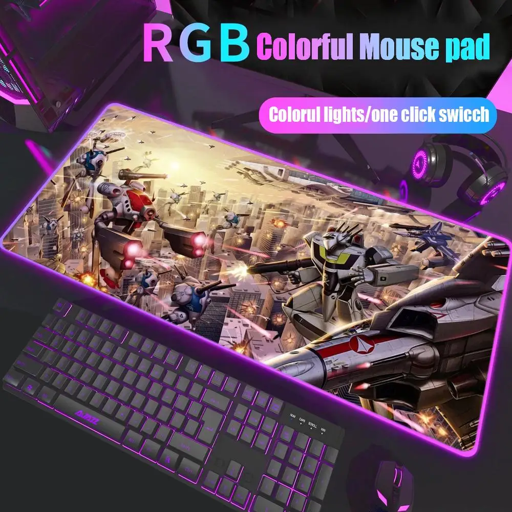 

Anime R-Robotech Mouse Pad Gamer Rgb Desk Mat Back Light Led Mousepad Setup Gaming Accessories Deskmat Big Mousepepad Backlight