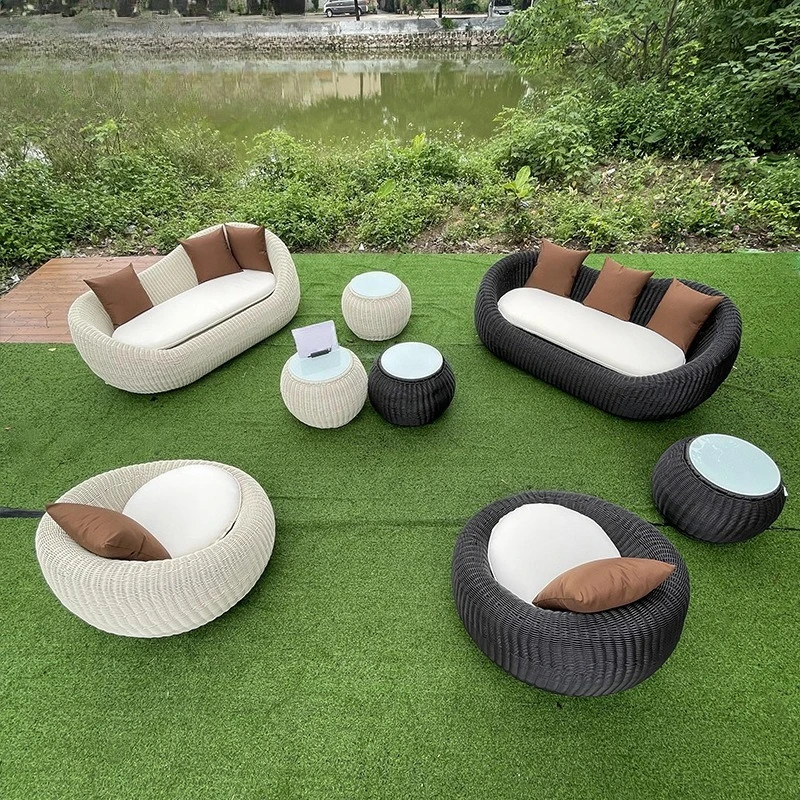 

Outdoor rattan sofa courtyard balcony hotel scenic open-air garden creative leisure rattan bed combination furniture