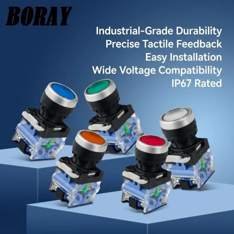 LA38 button switch power self-locking start switch stop flat head self-reset button momentary press type 22MM