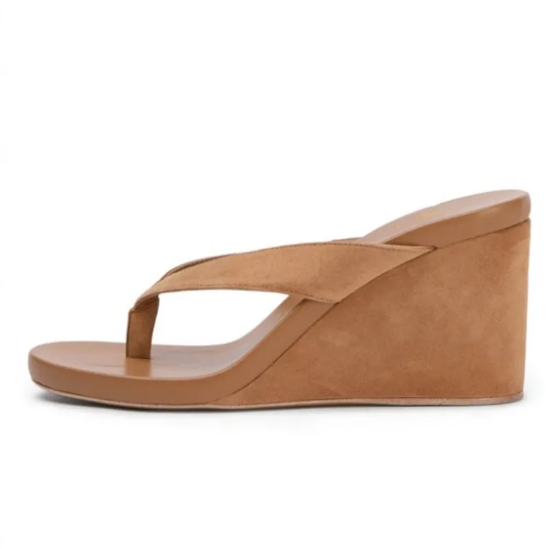 

SHOFOO shoes Fashionable women's high-heeled slippers. About 12cm heel height Wedges slippers Brown (black) sandals .Flip flops.