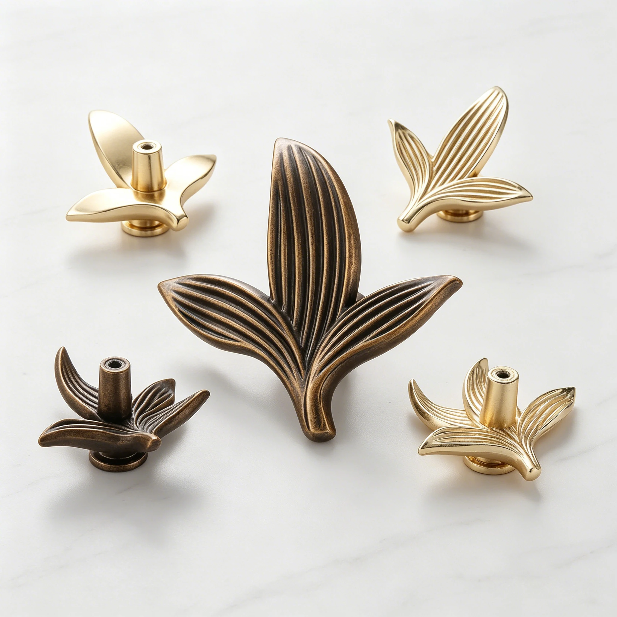 Creative Floral Petal Zinc Alloy Knobs Antique New Chinese Single Hole Drawer Pulls Art Shape Handles For Wardrobe Cabinet Doors