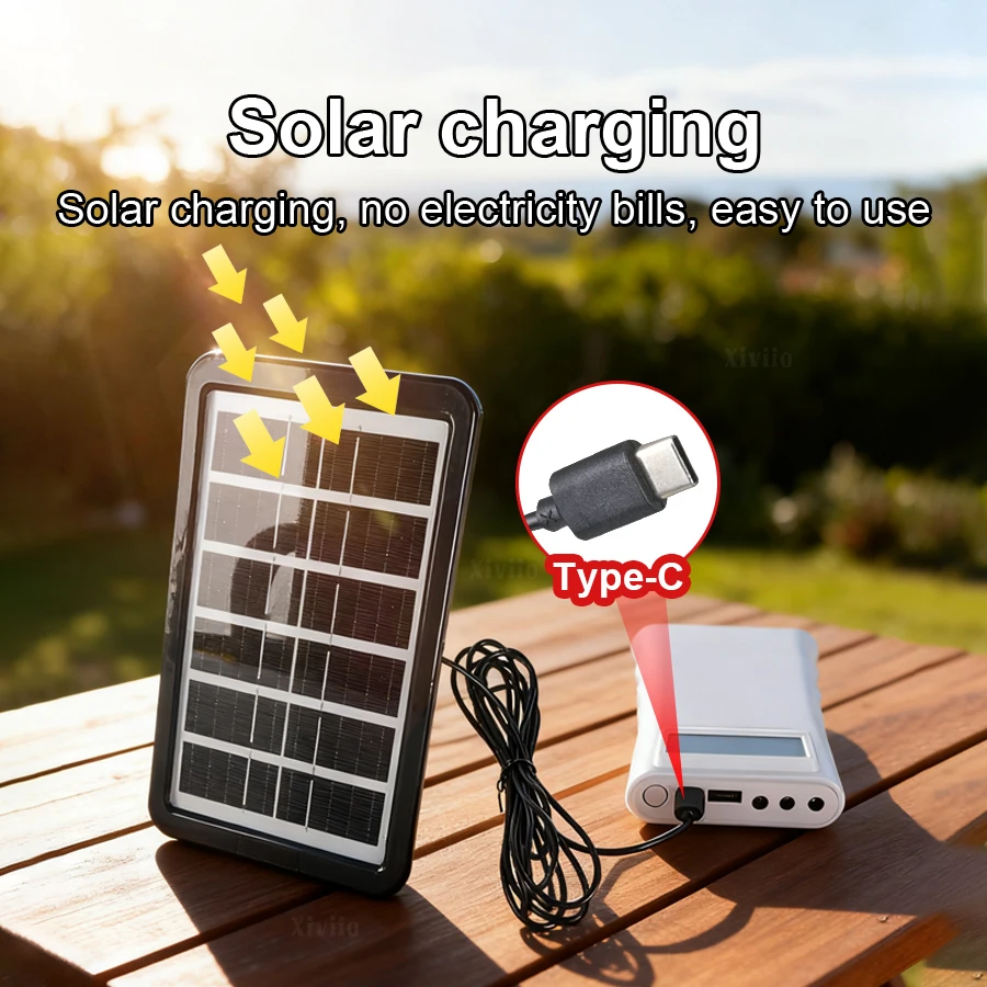 لمبة قلادة للتخييم في الهواء الطلق LED بالطاقة الشمسية مع لمبة تزيين للتخييم بالطاقة الشمسية من البولي سيليكون مع بنك الطاقة IPX6 مقاومة للماء