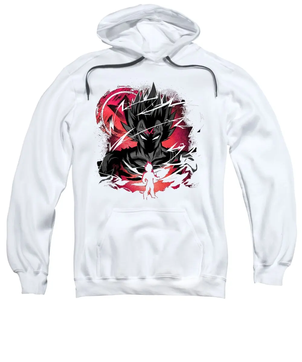 سترة بغطاء للرأس من Dragon Ball مع طباعة صورة ظلية، حبر أحمر وأسود، تأثير البرق، ملابس شارع أنيمي للبالغين والأطفال