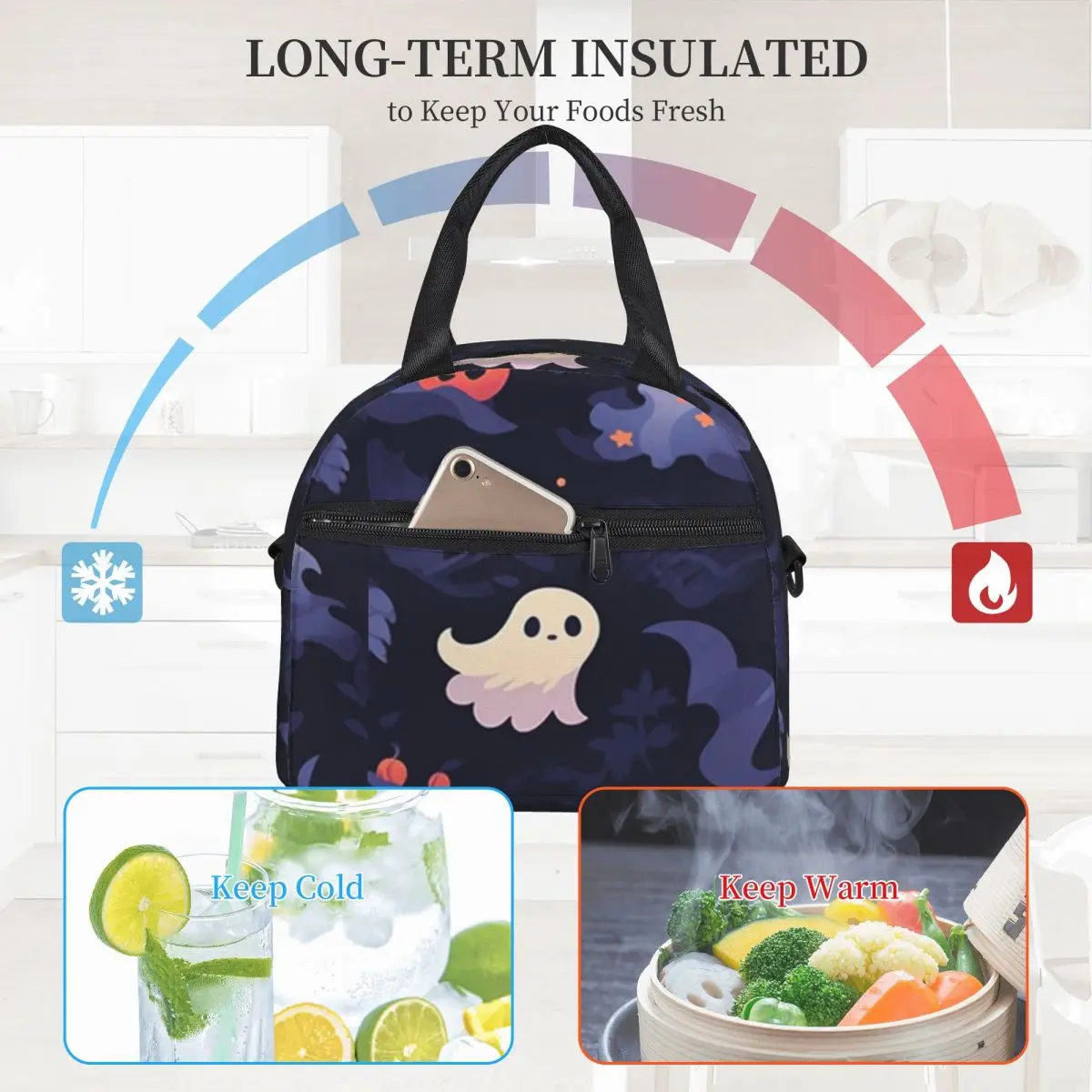 Ghost Pumpkin Halloween Lunch Bags Insulated Bento Box Resuable Lunch Tote Picnic Bags Thermal Bag for Woman Office