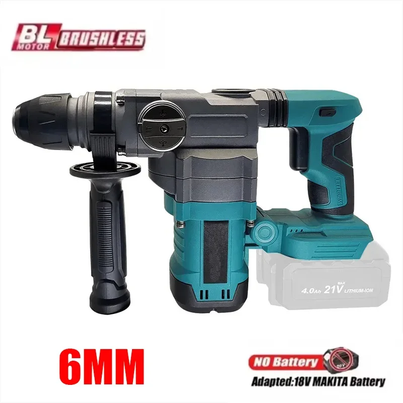 

6mm Brushless Rotary Hammer Drill 2-Mode 10J Cordless Electric Hammer Drill Handheld Power Tool for Makita 18V Battery