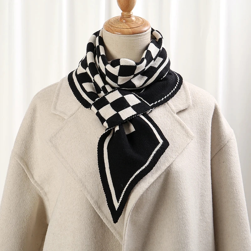 Warm Double Knitted Neckchief Instant Scarf Fashion Plaid Scarf Female Autumn Winter Thick Outdoor Neck Scarf 110*11cm