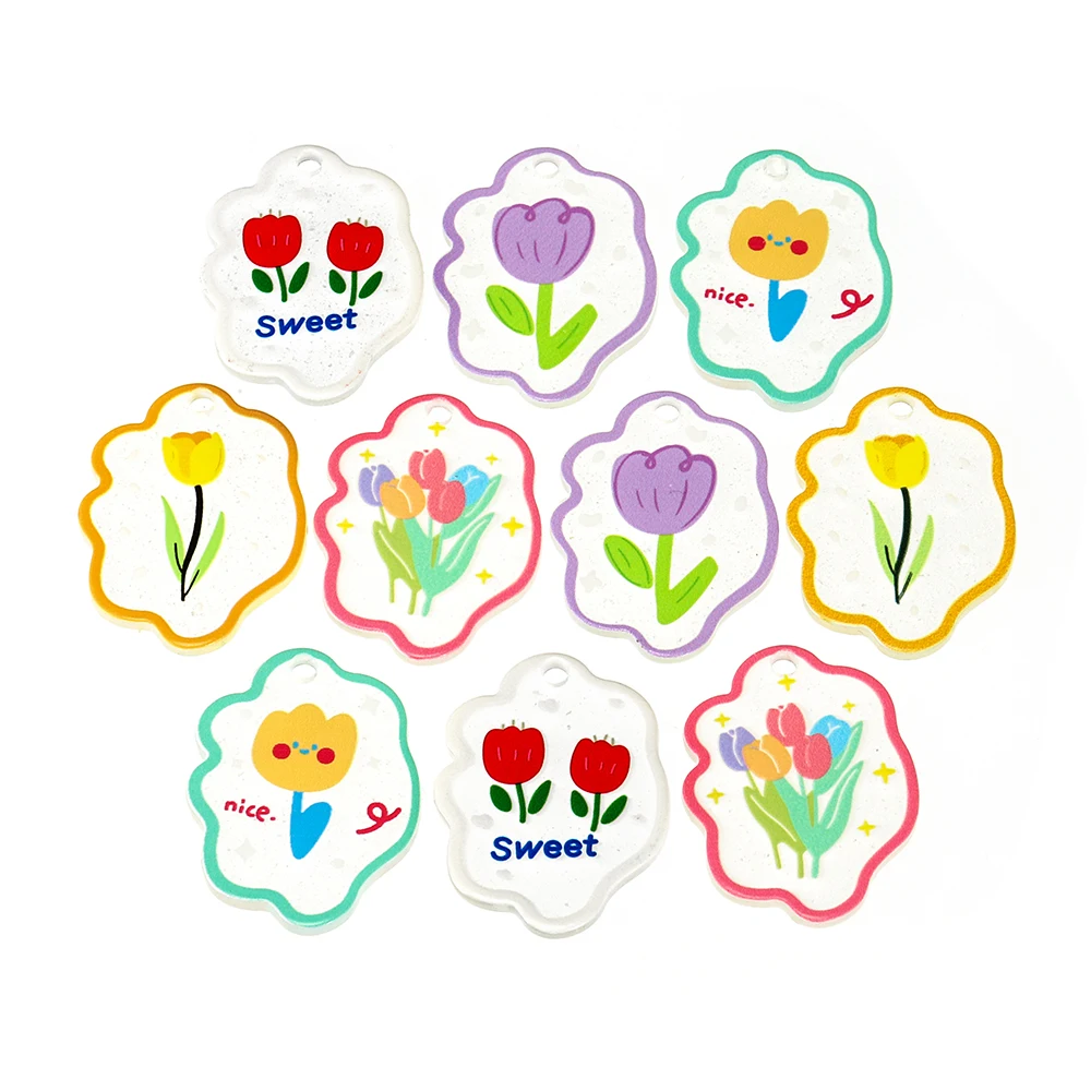 

2 шт./упак. новый акриловый цветной чип тюльпана с принтом брелок DIY серьги браслет ювелирные изделия кулон украшения оптовая продажа