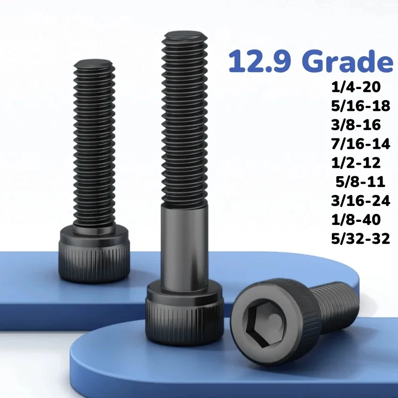 1/4-20 to 5/8-11 Grade 12.9 Black Hex Socket Cap Screws / Allen Cup Head Bolts for High Strength Applications
