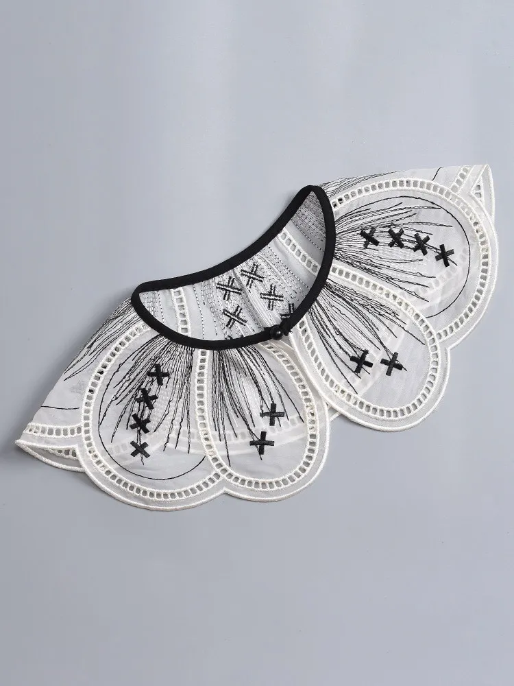 Picture 3: Vintage Lotus Leaf Embroidery Cloud Collar,Chinese Traditional Detachable Lace Cape,Bohemian Layering Neckpiece for Blouse Dress