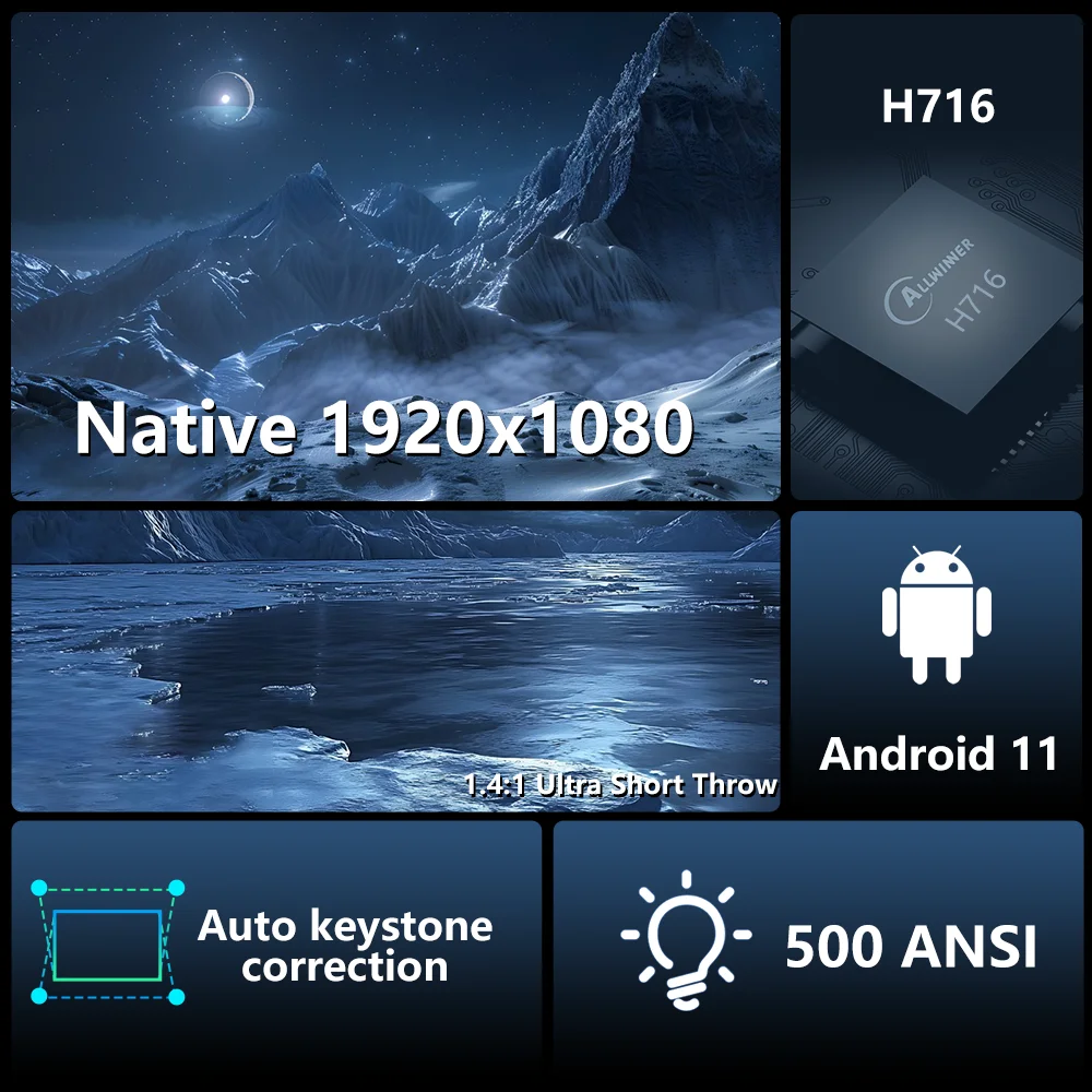 جهاز عرض D5 أصلي 1080P 1920*1080P 8K Amlogic H716 أندرويد 11 500ANSI Dual Wifi BT5.0 جهاز عرض مسرح منزلي محمول #3