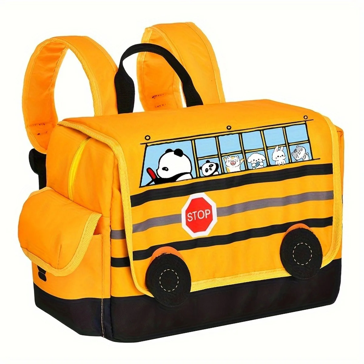 Student School Bag Cartoon School Bus Backpack Panda Driver Large Capacity Backpack Waterproof Adjustable Shoulder Strap Handbag