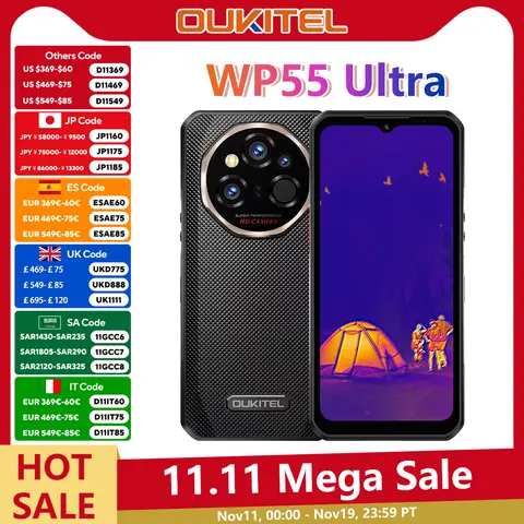 OUKITEL WP55 Ultra Rugged Phone - Thermal Imaging 5G MTK 7025,11000mAh,48+512GB,108MP 6.6" NFC Android15 Mobile