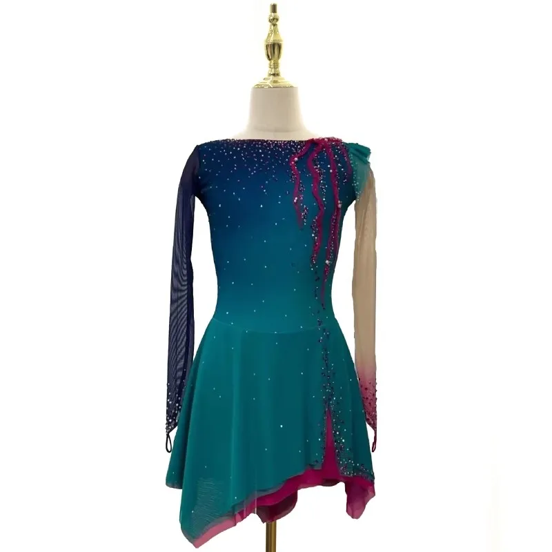

Children's Girls Lyrical Dance Dress Figure Skating Gymnastics Glitter Stage Clothing Long Sleeve Gymnastics Dresses