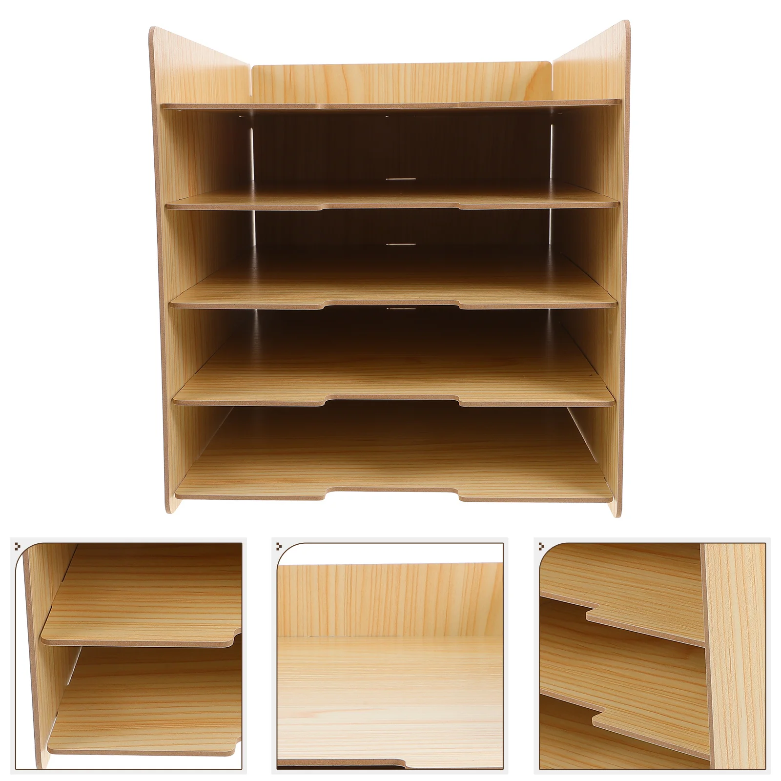 

Multi-Tier Wooden File Organizer Desk Document Sorter Office Supply Organizer Wood Desktop Paper Envelope Storage for Home